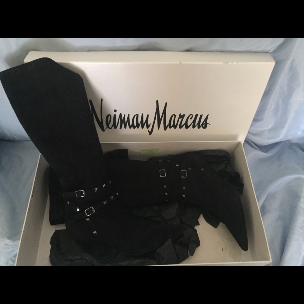 Neiman Marcus “ZOEL” Black Studded Suede Knee  High Boot-size 9-NIB